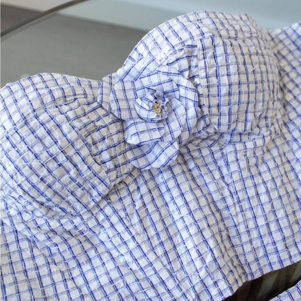 Rare Chanel Vintage Cruise 1995 Blue Gingham Bustier Shorts Camellia 95C Set - Picture 6 of 15